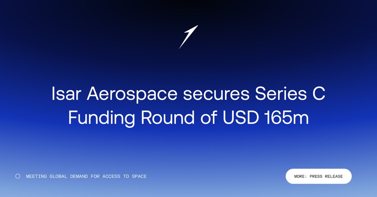 We are proud to announce that we have closed our Series C funding round of USD 165m. With the funding, we will continue our journey towards the inaugural flight and ramp-up the cadence of our LV #Spectrum &amp; enable the scaling of our #production.

More: ow.ly/z9Rt50NtrFy