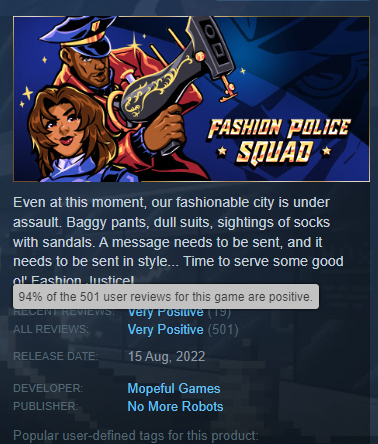 FashionFPS's tweet photo. Attention all officers!

Ultrawide support and Cloudsaves are in.. And we just hit 500+ reviews on Steam! 🥳 https://t.co/cLw1q5EE7U