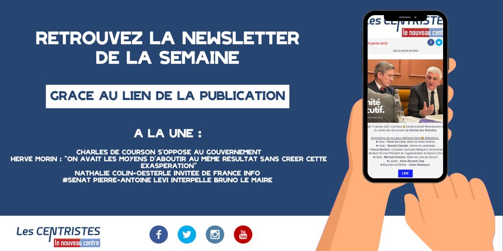 📃#newsletter

Revivez notre semaine passée :

 🇫🇷 #Retraites : <a href="/C_deCourson/">Charles de Courson</a> s'oppose au Gouvernement

🗣 <a href="/Herve_Morin/">Hervé Morin</a> : "On avait les moyens d’aboutir au même résultat sans créer cette exaspération"

🇪🇺 <a href="/ncolin_oesterle/">Nathalie Colin-Oesterlé</a> invitée de <a href="/franceinfo/">franceinfo</a> pour parler r.les-centristes.org/mk/mr/DhRLc__U…