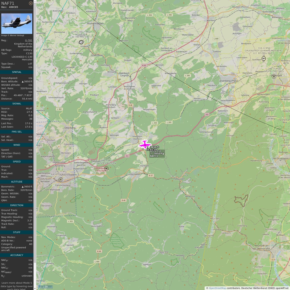AKoeppern's tweet image. #PlaneAlert ICAO: #480C05 Tail: #G781 Flt: #NAF71 
Owner: #RoyalNetherlandsAirForce
Aircraft: #C-130H Hercules
2023/03/28 09:41:10
#C130 #TacticalAirlift #Cargo #ParvusNumeroMagnusMerito defensie.nl 
globe.adsbexchange.com/?icao=480C05&amp;amp;s…