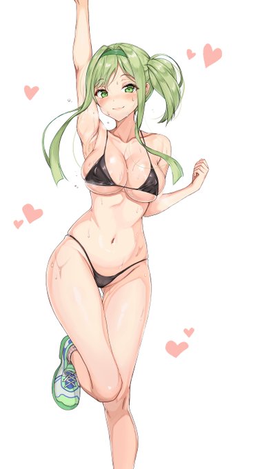 マイクロビキニと競泳水着の丁礼田舞ちゃん💚👙 