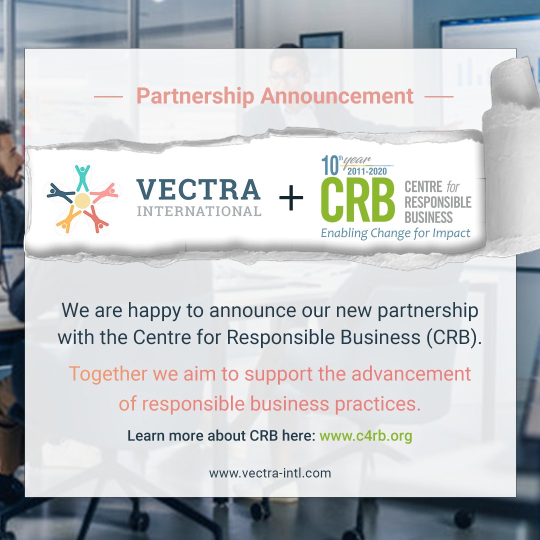 VECTRAintl's tweet photo. We are extremely #happy to #announce our latest #partnership with the @Centre4RespBiz (CRB).
Learn more about the partnership here: https://t.co/gU9FS01edC
#CRB #VECTRAIntl #ResponsibleBusiness https://t.co/0RZFXdpCfL