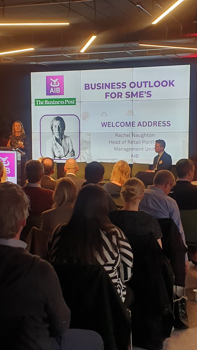 rokeady's tweet photo. Rachel Naughton, Head of Retail, AIB addressing an event @portershed Galway for Business Outlook for SMEs. @fodowd3 @emmafox @LisaCoo08545459 @KennethDeery @AIBIreland @AIBBiz @NiallCanny https://t.co/bKLy4nqUup