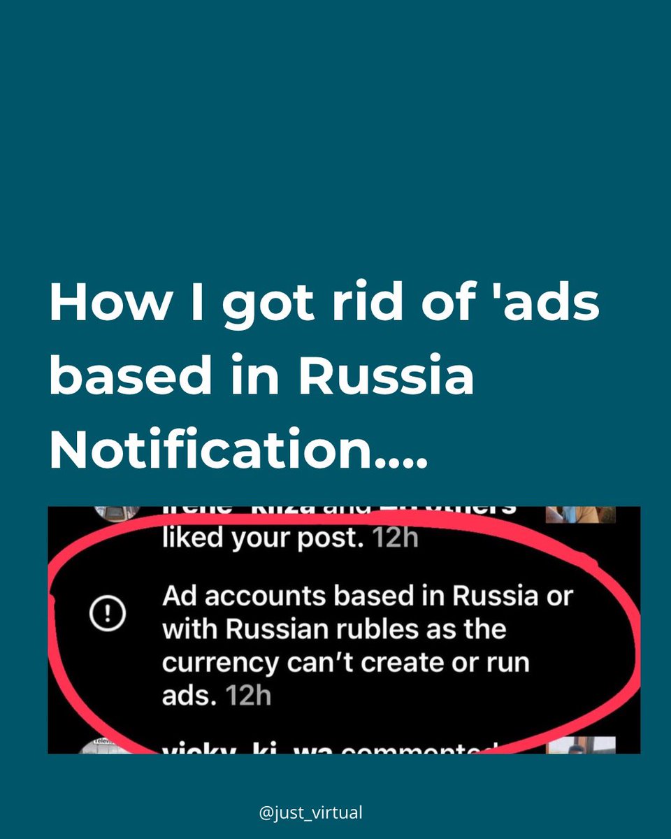 JustvirtualC's tweet image. I struggled with the ‘ads based in Russia notification on Instagram. I got rid of it, because its a frequently asked question in my dm, I wrote my first blog where I share all steps I followed.
Read it here!
justvirtualcreatives.com/how-to-change-…