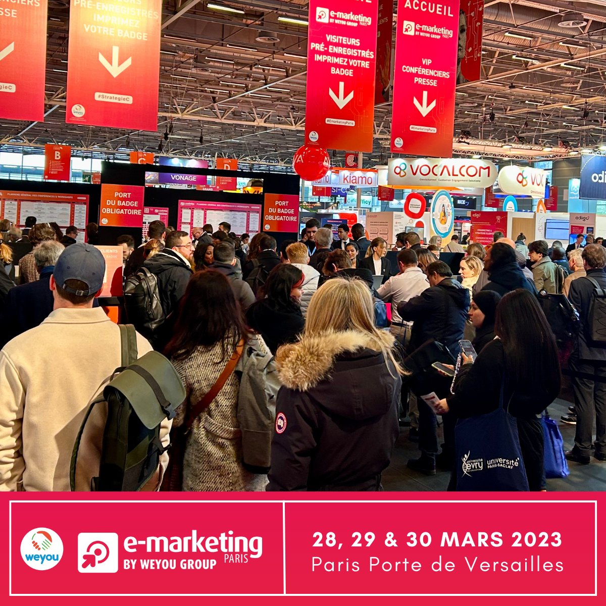 {J1} Ouverture du salon #EmarketingParis 👋 Nombreux visiteurs sont déjà au rdv incontournable des professionnels du #marketing.
Marketing du BISOU et engagements 4P, un programme riche en solutions vous attend !

🏷 Badge d’accès gratuit : lnkd.in/edK4rHyx


Bon salon !