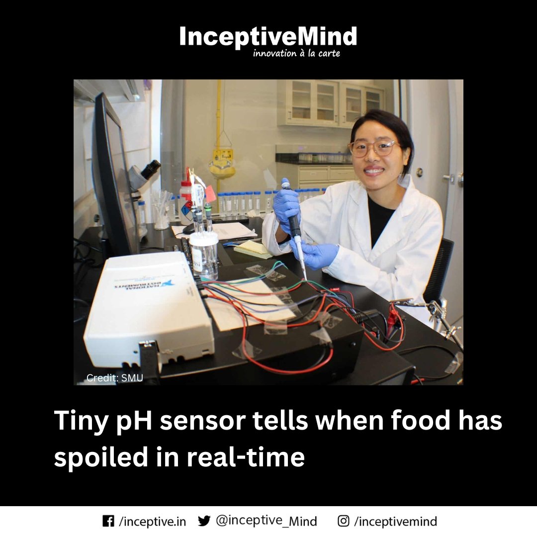 Inceptive_Mind's tweet image. An SMU student has developed a miniature pH sensor that can tell when food has spoiled in real-time and help prevent food waste.
#phsensor #foodwaste #food #innovation #newtechnology #inventions #inceptivemind
