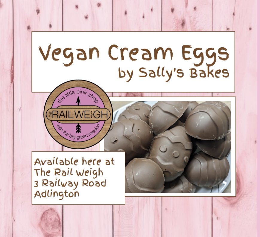 Cream eggs are here - be quick they don't last long!
3 Railway Road Adlington 😊🌺🌿🌸🌱
#creamegg #vegan #delicious #therailweigh