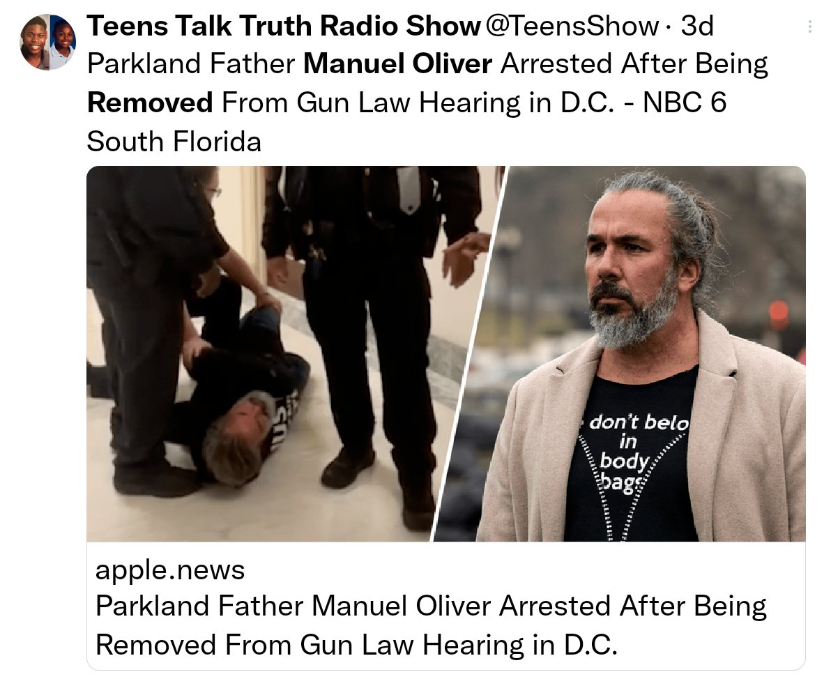 Catmandoodlebug's tweet photo. What would you do? If your kid was murdered
at school?
#ImWithManny
@manueloliver00
I'm so sorry Manny. Thank you & your wife
for fighting, peacefully for kids & parents,
not wanting them to hurt like you do. One
day, the fight will be worthwhile.
#BanAssaultWeaponsNow ππΊπΈπ https://t.co/y6zr9kYmom