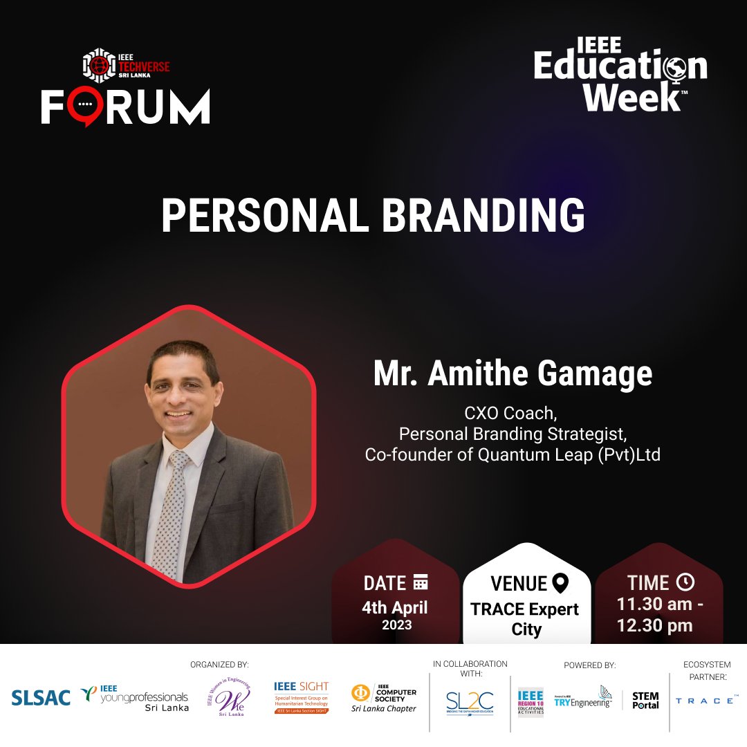 IEEEtechverse's tweet photo. Introducing our keynote speaker for the Personal Branding session organized by IEEE Techverse Sri Lanka.

Register👇: https://t.co/cKpgHacigk

#ieee #techverse #ieeeslinspire #slsac #ieeeypsl #wiesl #ieeeslsight #educationforall #techforum #Srilanka #ieeeeducationweek https://t.co/Ex7NclwN7P