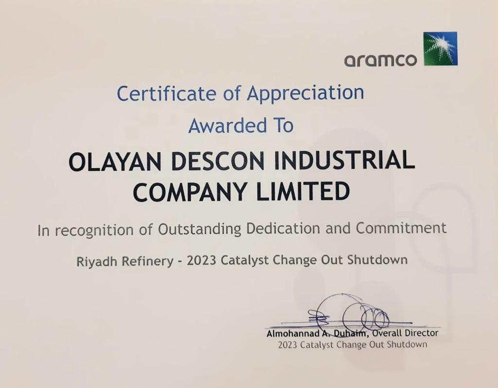 #challenge, #commitment, #focus, #dedication, #execution, #delivery, #completion, #acknowledgement, #recognition and #appreciation, the norm and legacy keeps on going. 

#saudiaramco appreciates team #olayandescon, on successful and early completion of Riyadh Refinery Shutdown.