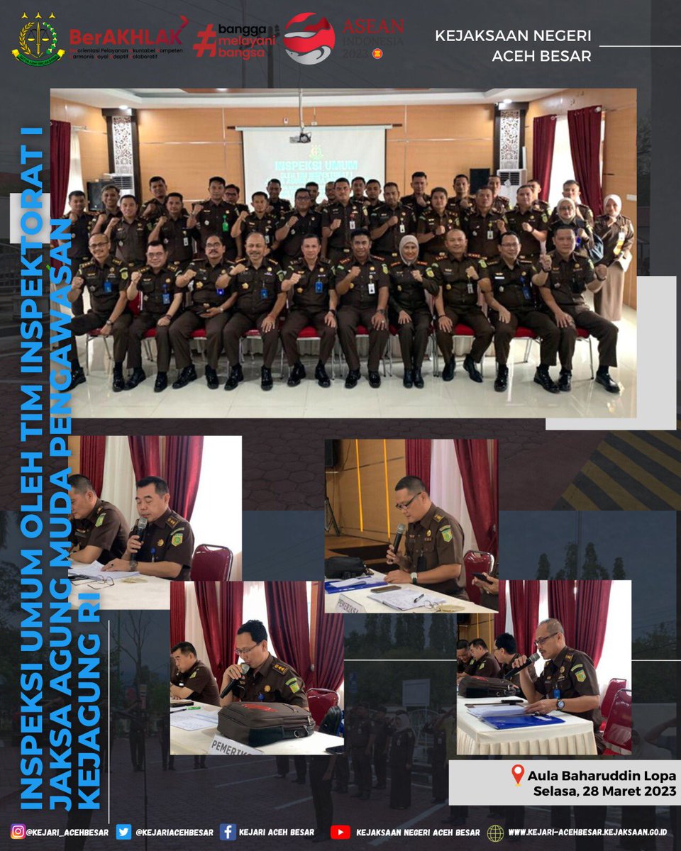 kejariacehbesar's tweet photo. Tim Inspektorat I Jaksa Agung Muda Pengawasan Melakukan Inspeksi Umum Pada Kejaksaan Negeri Aceh Besar, Kejaksaan Negeri Aceh Tengah dan Kejaksaan Negeri Aceh Tenggara 

@KejaksaanRI 
@kejati_aceh 
#kejari_acehbesar 
#ABES #Akuntabel #Berintegritas #Energik #Solid https://t.co/4UUpO79n1Z