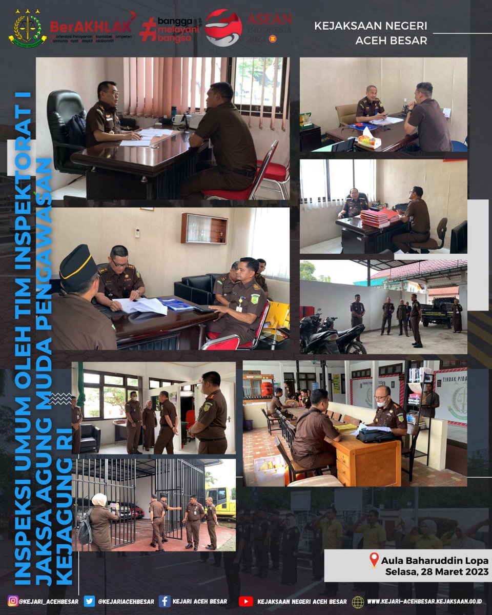 kejariacehbesar's tweet photo. Tim Inspektorat I Jaksa Agung Muda Pengawasan Melakukan Inspeksi Umum Pada Kejaksaan Negeri Aceh Besar, Kejaksaan Negeri Aceh Tengah dan Kejaksaan Negeri Aceh Tenggara 

@KejaksaanRI 
@kejati_aceh 
#kejari_acehbesar 
#ABES #Akuntabel #Berintegritas #Energik #Solid https://t.co/4UUpO79n1Z