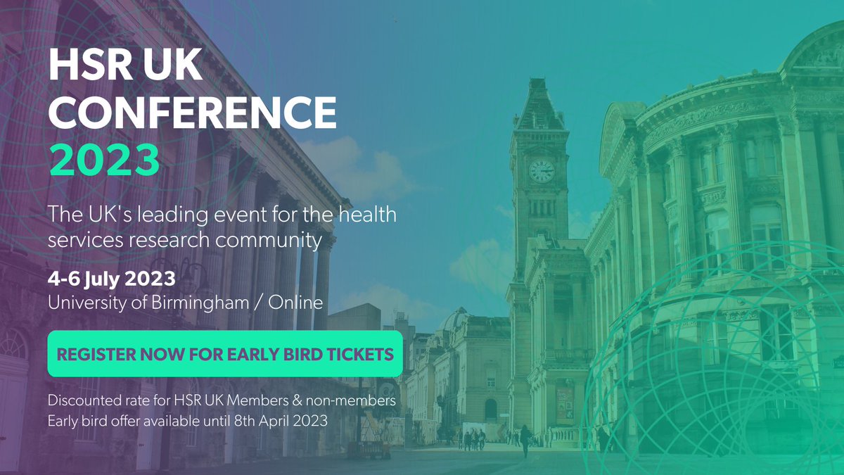 Don’t miss out on the #HSRUK Conference 2023 Early Bird tickets discounted offer! @unibirmingham & online. Featuring quality speakers, great plenary sessions & practical, interactive workshops. Register today! tinyurl.com/y4e6kbpn