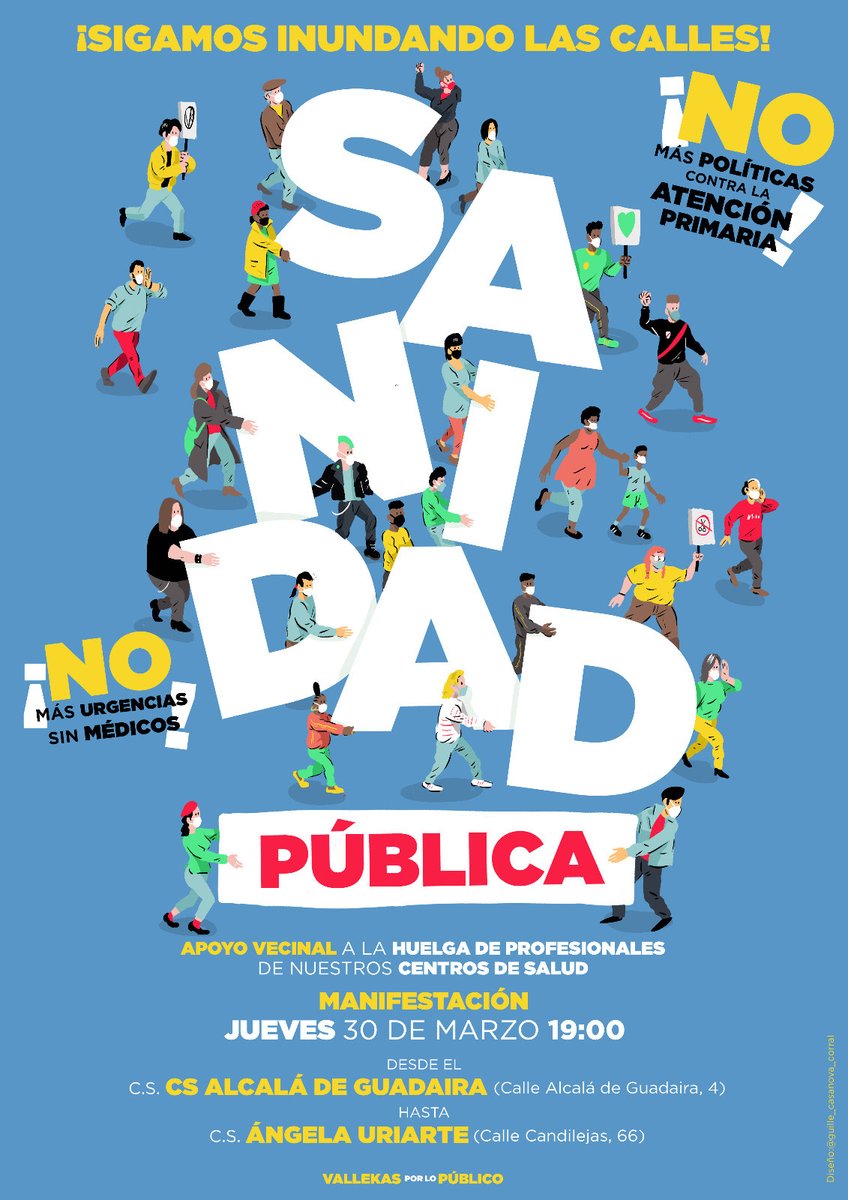 FRAVM's tweet photo. Tras la exitosa manifestación del domingo, los #BarriosPorLaSanidadPública siguen movilizándose. Este jueves, además de las semanales concentraciones en Los Ángeles de Villaverde y Abrantes (Carabanchel), habrá manifestación en Puente de Vallecas. #VallecasPorLoPúblico https://t.co/1CNrlLL3W7