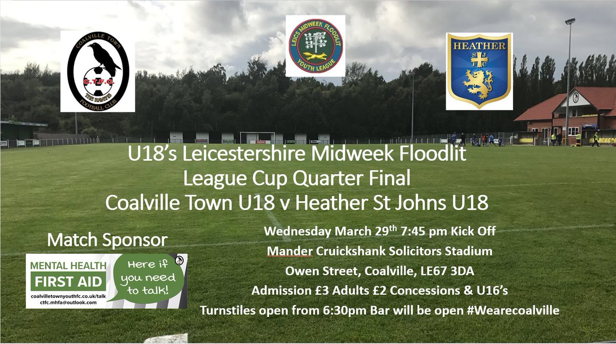 Cup quarter final and local derby as we welcome table toppers HSJ to Owen street Wednesday night. Get down and watch what should be a good game of football. #wearecoalville