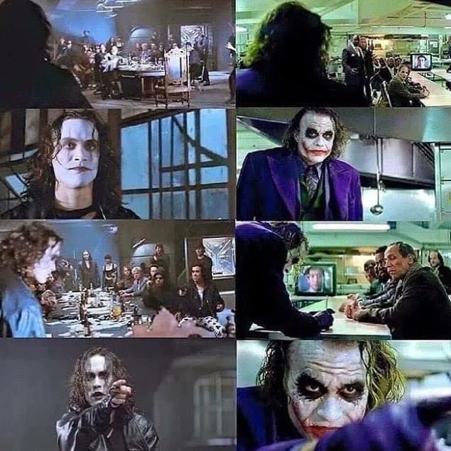 ¡Muy buenas, Frikingos! Hoy comenzamos con estos "parecidos razonables" entre 'El Cuervo' y 'El Caballero Oscuro'. #TheCrow #ElCuervo #TheDarkKnight #ElCaballeroOscuro #Batman #Joker #DC #BrandonLee #HeathLedger