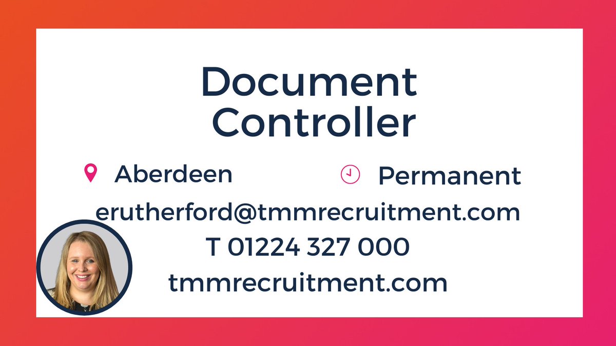 tmmrecruitment's tweet image. Permanent opportunity located toward the south side of Aberdeen. Previous experience in a similar position would be essential. 

For more information contact Emma Rutherford or view the job spec at bit.ly/3npeFcC.  #JobsAberdeen #OfficeSupport #TMMRecruitment