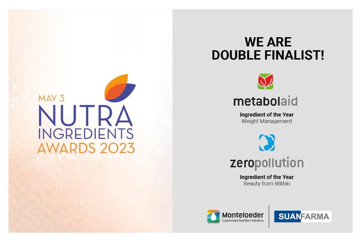 We're so excited to share with you that Monteloder has been nominated for two awards at #NIAwards23

✅ The first nomination has gone to #Metabolaid in the #weightmanagement category
✅ In the #Beautyfromwithin category, #Zeropollution has been selected

#nutra #nutraingridients