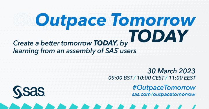 sas_nordic's tweet photo. Last chance - 'Outpace Tomorrow Today' is on Thursday! 🚨
Join one of the biggest assemblies of SAS users and practitioners at this free virtual & in-person event.
Learn more and register
👉 https://t.co/vg9fpWXxy9
#innovation #outpacetomorrow https://t.co/urGOi66UrF