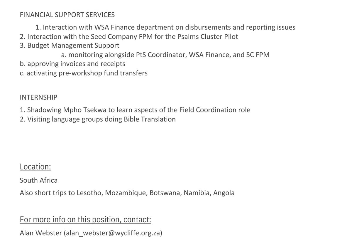 WycliffeSA's tweet photo. You too can join the WSA team. Please share with family and friends. Closing date for application is 31 March.
#Wycliffe #WycliffeSA #Bibletranslation #WSATeam https://t.co/oAUrUTfz62