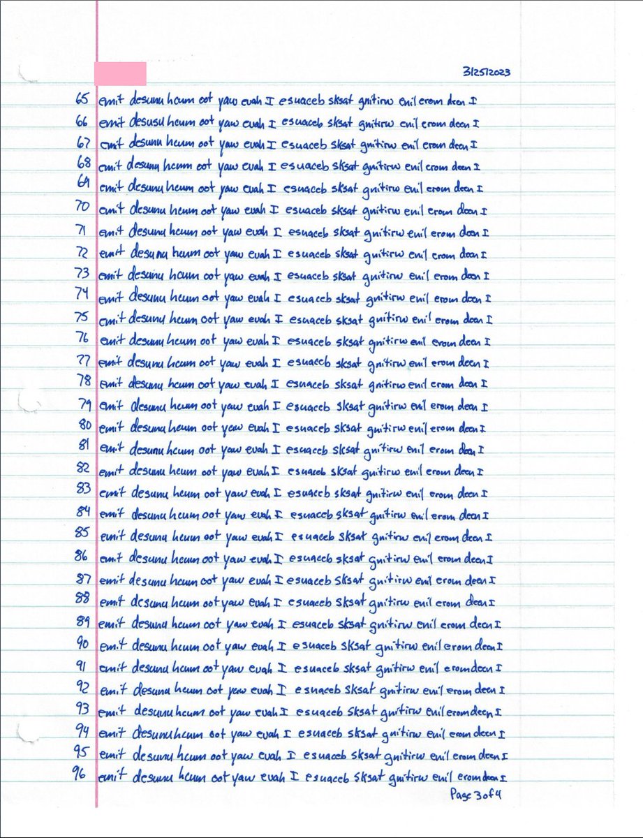 CyberDomGer's tweet photo. One of my #linewriting #subs had to write a sentence 100 times and in addition 100 times backwards. There he missed the fullstop and every single line. I think, he should rewrite the complete #task. What you do think? https://t.co/6UBG3RRJEB