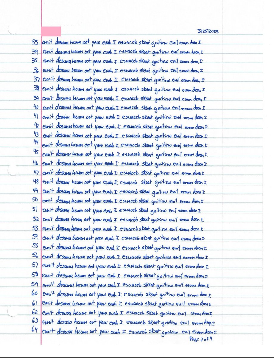 CyberDomGer's tweet photo. One of my #linewriting #subs had to write a sentence 100 times and in addition 100 times backwards. There he missed the fullstop and every single line. I think, he should rewrite the complete #task. What you do think? https://t.co/6UBG3RRJEB