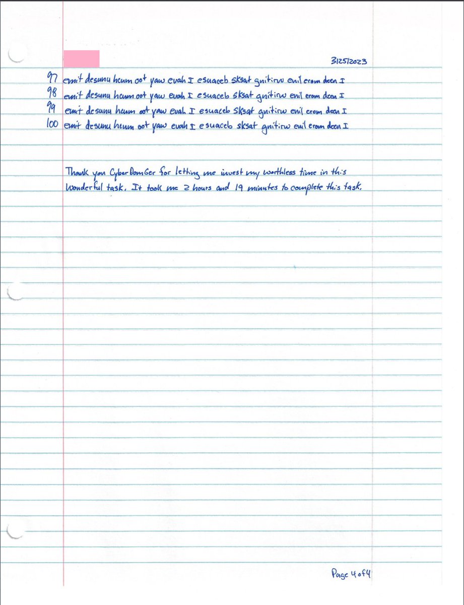 CyberDomGer's tweet photo. One of my #linewriting #subs had to write a sentence 100 times and in addition 100 times backwards. There he missed the fullstop and every single line. I think, he should rewrite the complete #task. What you do think? https://t.co/6UBG3RRJEB