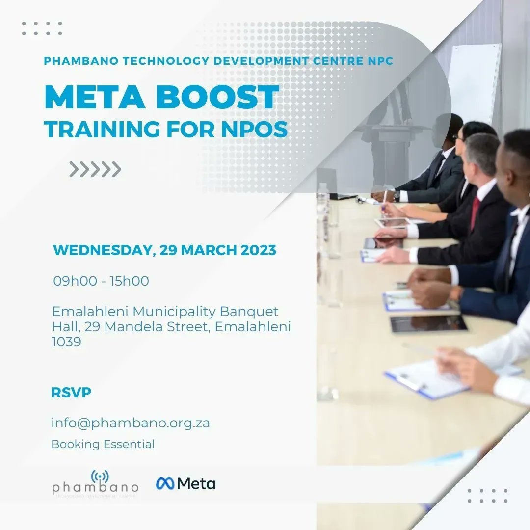 PhambanoTech's tweet photo. Don’t miss out on this incredible free in-person Meta boost training in Witbank. Our training for nonprofits in Witbank will help you maximize your online presence and get the latest updates and stay ahead of the curve. Register to book your seat today.
#witbank #metaboost https://t.co/PGhzZSaeMH