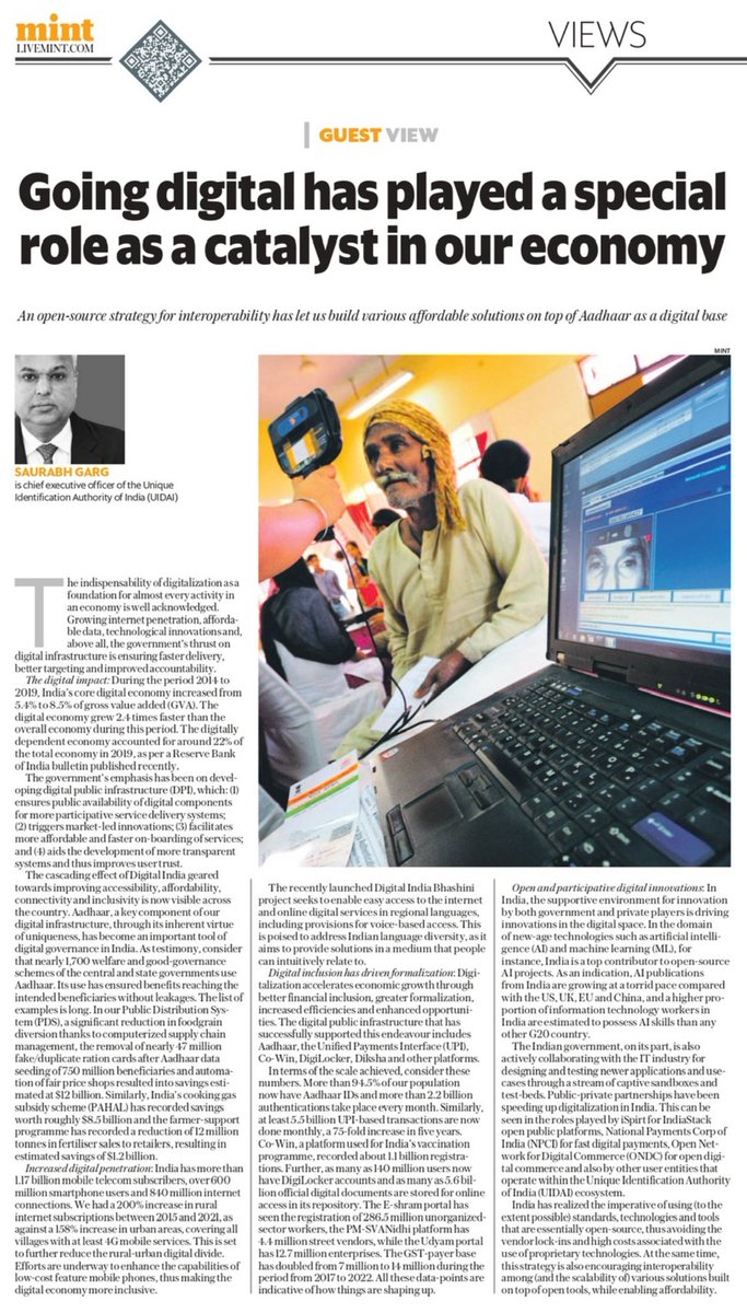 Aadhaar (@uidai) on Twitter photo Govt's emphasis on developing DPIs ensures public availability of digital components for participative & transparent service delivery systems; triggers market-led innovations; aids more affordable & faster onboarding of services, & thus improves users' trust.
<a href="/_saurabhgarg/">Saurabh Garg</a> Govt's emphasis on developing DPIs ensures public availability of digital components for participative & transparent service delivery systems; triggers market-led innovations; aids more affordable & faster onboarding of services, & thus improves users' trust.
<a href="/_saurabhgarg/">Saurabh Garg</a>