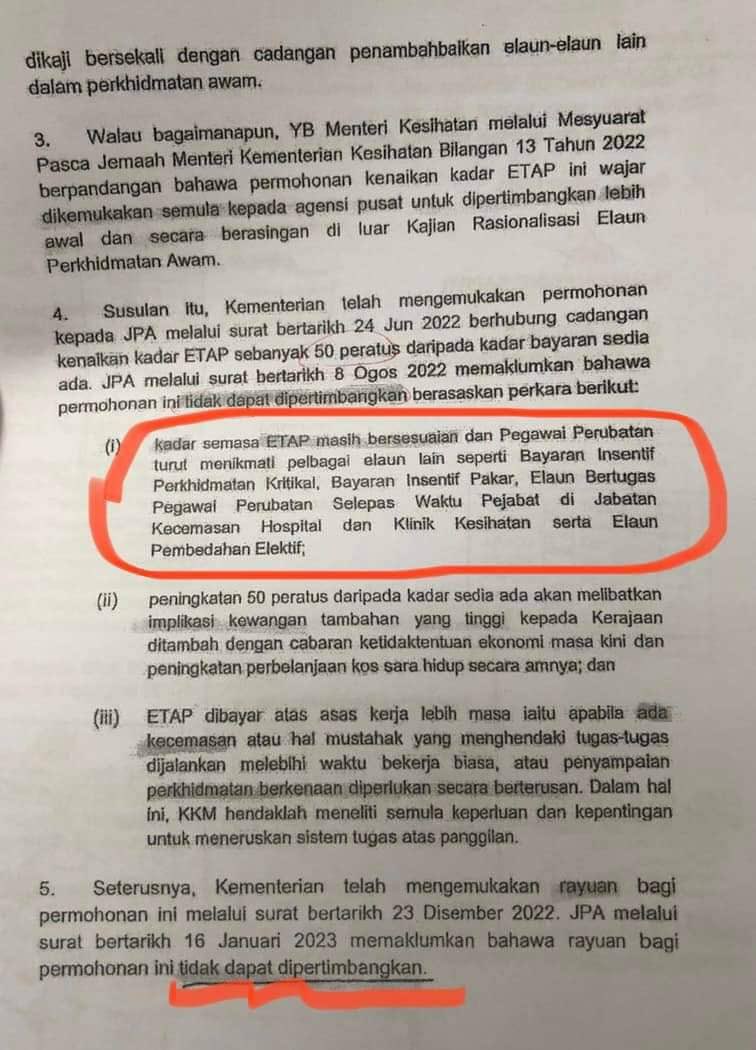 HKontrak's tweet photo. Kami mohon @jpagov untuk respon

1. Adakah RM9 sejam bersesuaian pada 2023?
2. Tahukah JPA bahawa sistem oncall BUKAN bermakna pegawai perubatan boleh balik rumah dan hanya ke hosp kalau ada kecemasan?
3. Kalau JPA minta KKM kaji sistem oncall, apa cadangan JPA pula?

-sambungan- https://t.co/cd899nNEOa