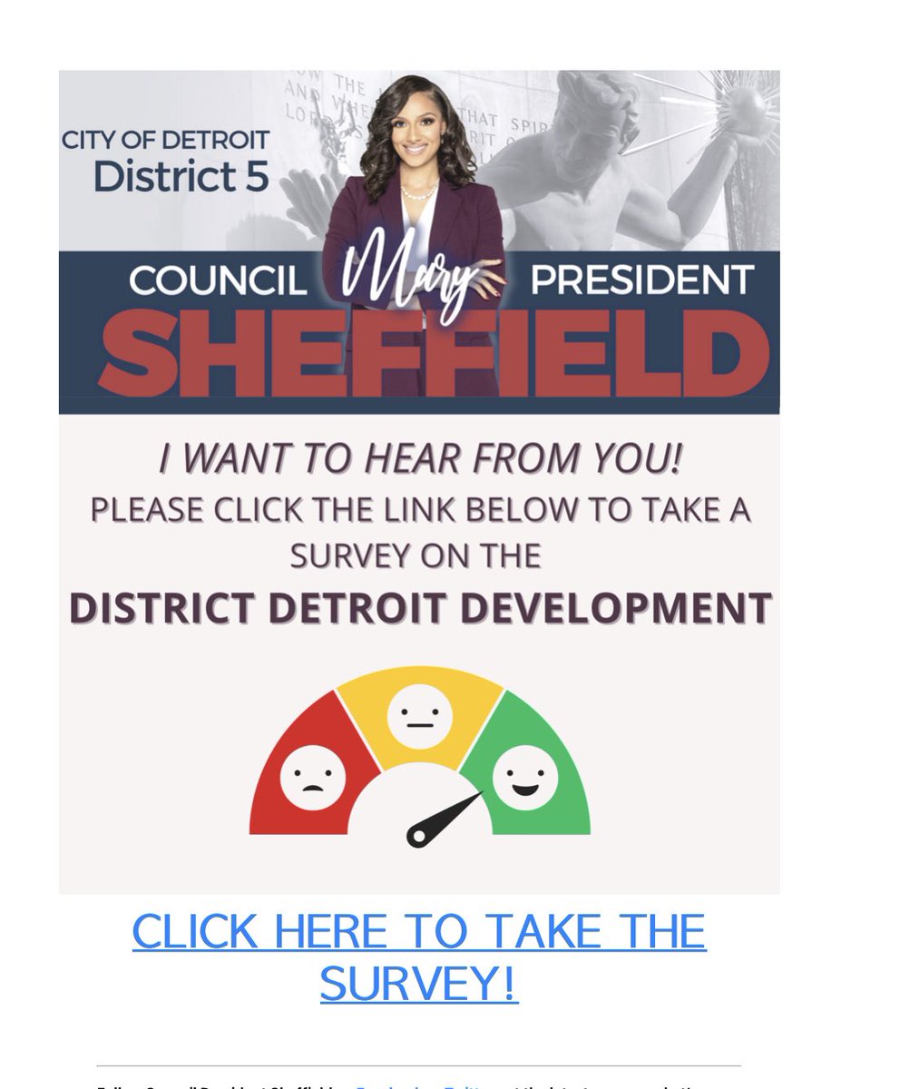 amysenese's tweet photo. Council President Sheffield has a one question survey on the proposed District Detroit Development. 
https://t.co/FJPir2ndte https://t.co/P3MAAaXTf7