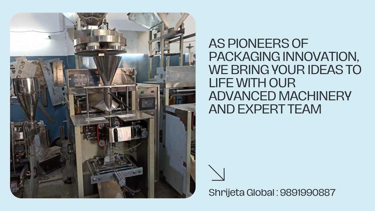 shrijeta's tweet image. As pioneers of packaging innovation, we bring your ideas to life with our advanced machinery and expert team
#packaginginnovation #packingmachine #pouchpackingmachine
#packingmachinemanufacturer #shrijetaglobal