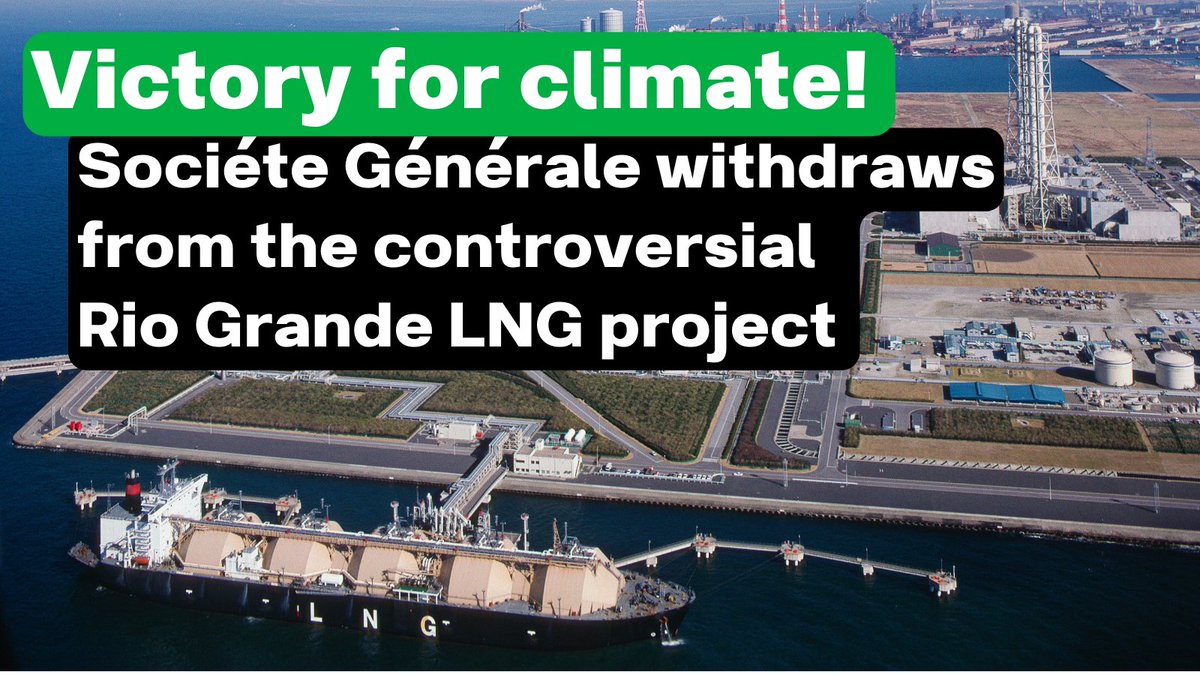 ✊🙌After years of civil society mobilization on both sides of the Atlantic, <a href="/SocieteGenerale/">Societe Generale Group</a> announces it has finally withdrawn from #RioGrandeLNG terminal project in Texas.

This is a victory for climate &amp; human rights. The project must now be abandoned.
amisdelaterre.org/communique-pre…