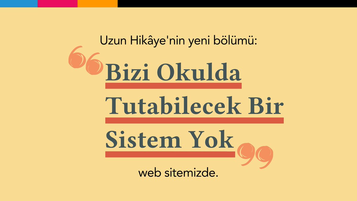 ✍️ERG Araştırmacısı Umay Aktaş’ın yeni yazısında, açık öğretim liselerindeki kız çocukların deneyimlerine kulak veriyoruz.

#UzunHikâye | “Bizi Okulda Tutabilecek Bir Sistem Yok” 👉 egitimreformugirisimi.org/uzun-hikaye-bi…
