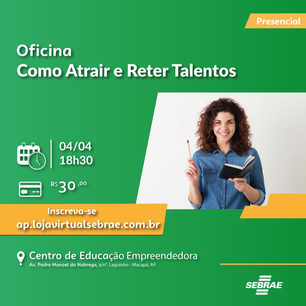 Sebraeap's tweet image. Levar os participantes a uma percepção mais abrangente do conceito de
&apos;talento&apos;&quot;, considerando as características e o potencial de cada colaborador e, a partir dessa percepção, proporem estratégias de desenvolvimento e retenção.

#sebraeamapá #capacitaçãosebrae #cursosebrae