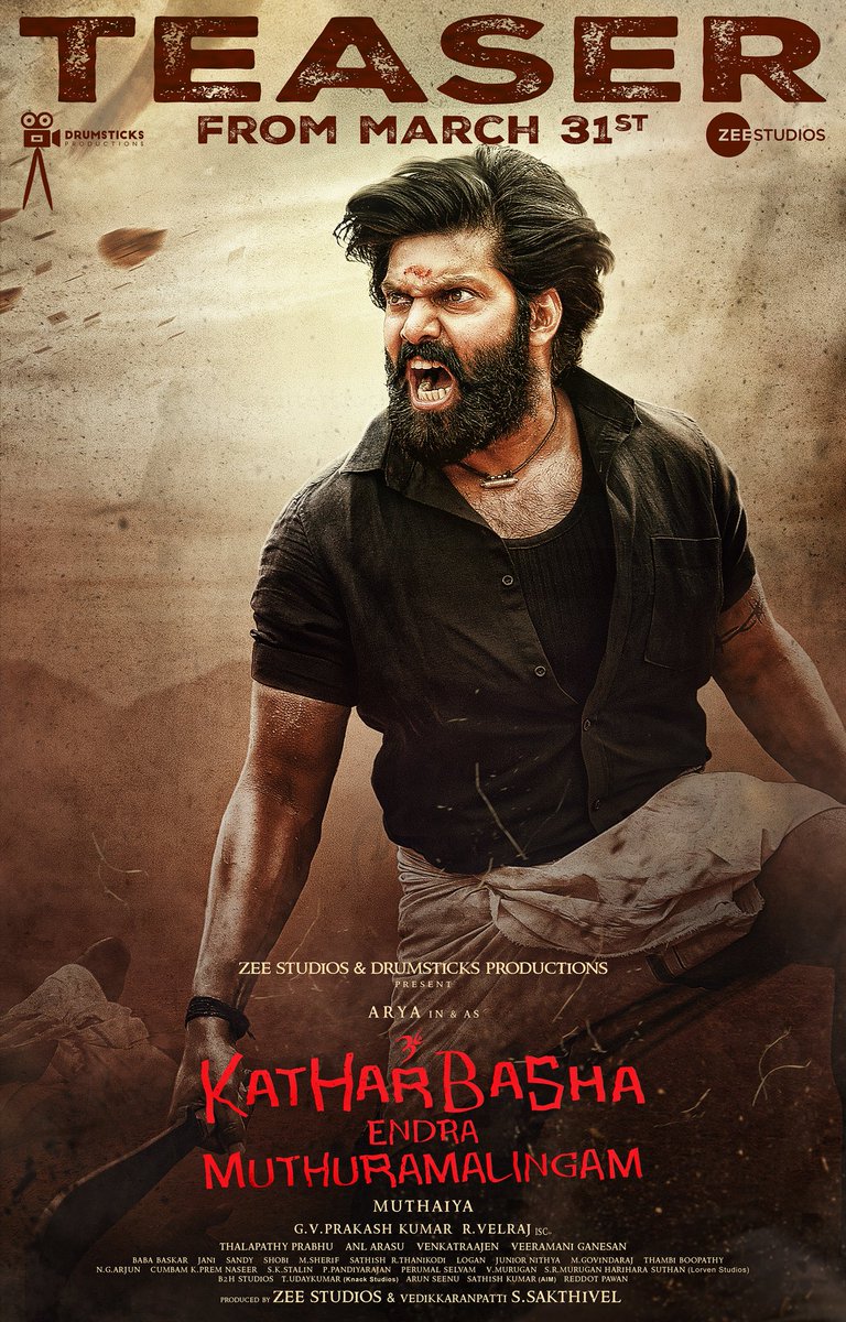 arya_offl's tweet photo. We r ready to begin 🔥🔥🔥 Teaser on March 31st!⚡

#KatharBashaEndraMuthuramalingam #KEMTheMovie

@dir_muthaiya @SiddhiIdnani @gvprakash @VelrajR  @zeestudiossouth @DrumsticksProd     @ActionAnlarasu @ertviji @venkatraj11989 @iamSandy_Off @shobimaster @AlwaysJani  @dancersatz https://t.co/6xRzVRSd5J