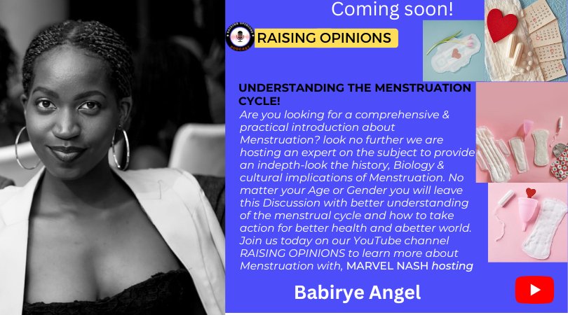'It's ok to talk about it! Menstruation is a normal part of life that alot of us  Women experience,so let's celebrate it and spread awareness!' Join us this Thursday with Angel Babirye.Feel free to raise your opinions. #NormalizeMenstration #PeriodPower #A4hu #RaisingOpinions