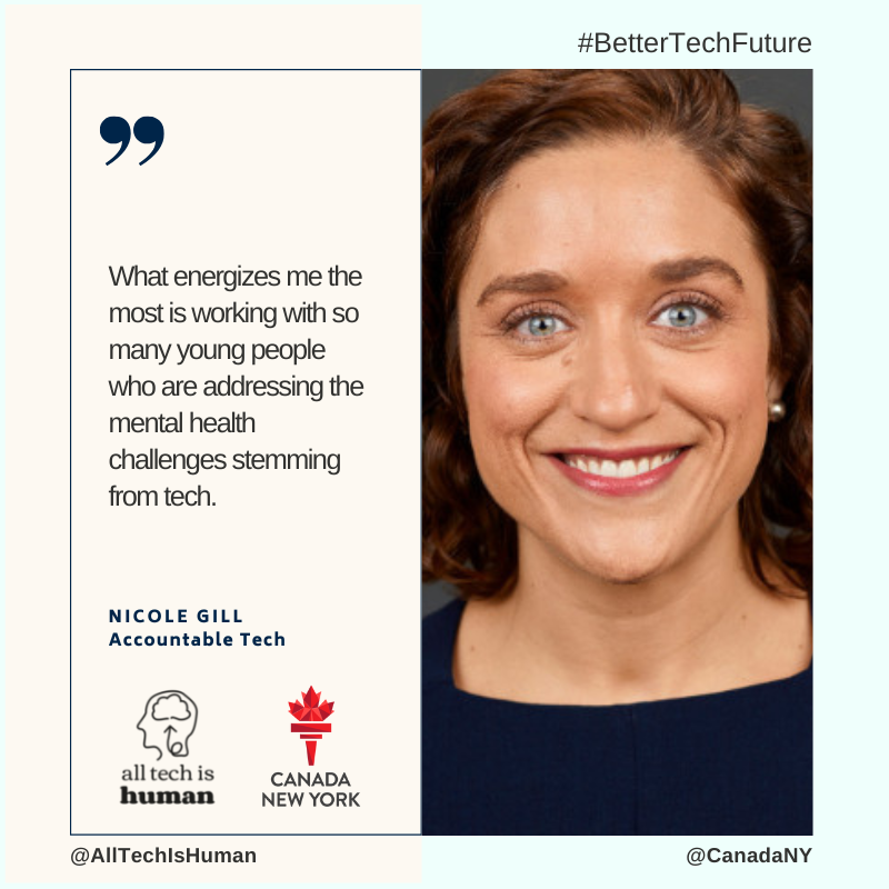 CanadaNY's tweet photo. Co-founder and executive director of Accountable Tech, @nicolelgill, advocates for fixing the information ecosystem and creating a healthy democracy. She loves working with people on "mental health challenges stemming from tech."
@AllTechIsHuman #BetterTechFuture https://t.co/oNsAJ3v7hy