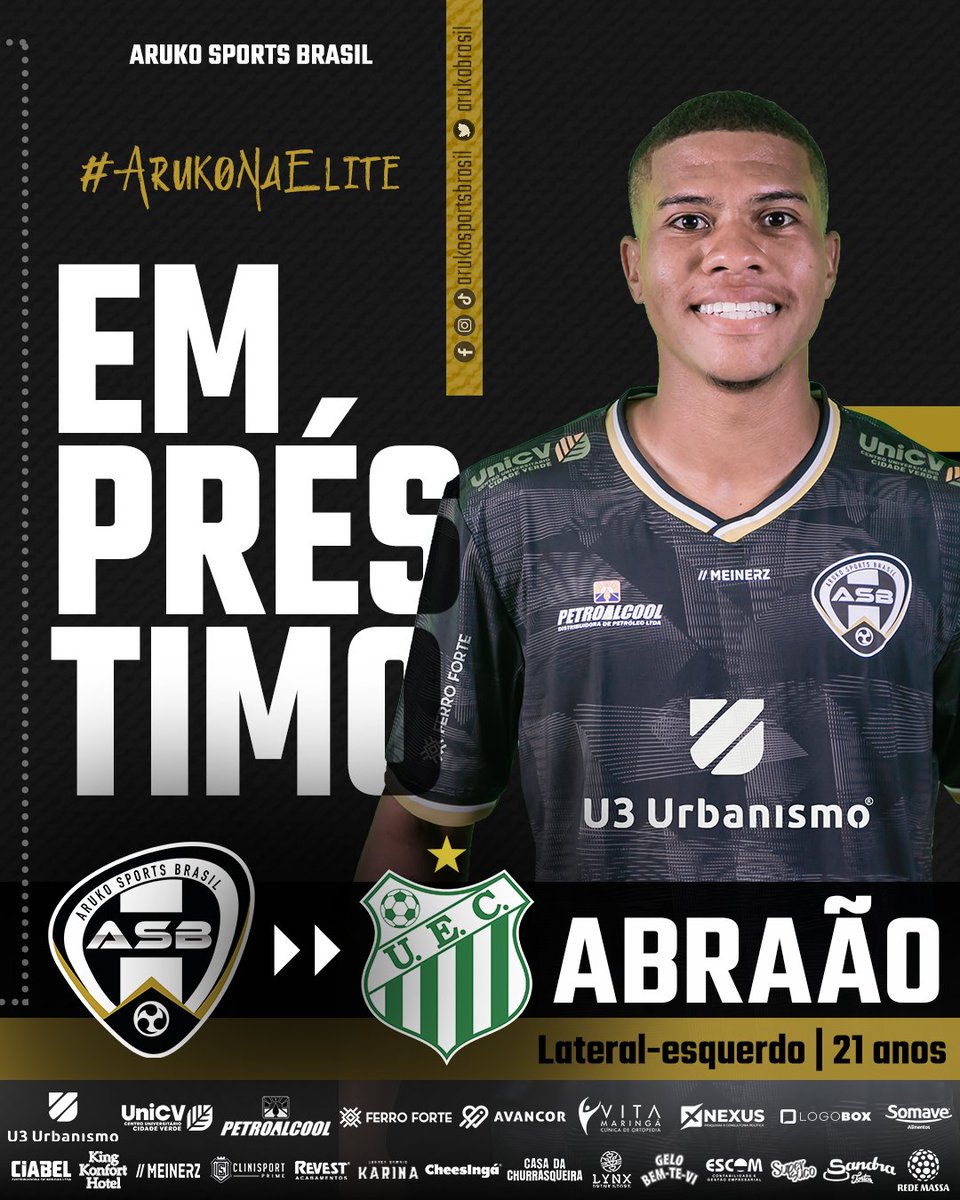 ogalomaringa's tweet photo. O Aruko Sports Brasil acertou o empréstimo do lateral-esquerdo Abraão, 21 anos, para o Uberlândia Esporte Clube até o fim do Campeonato Mineiro Módulo II. Desejamos todo sucesso ao jogador e ao clube!

#ArukoNaElite #SamuraiBlack https://t.co/7fTGYl3QAu