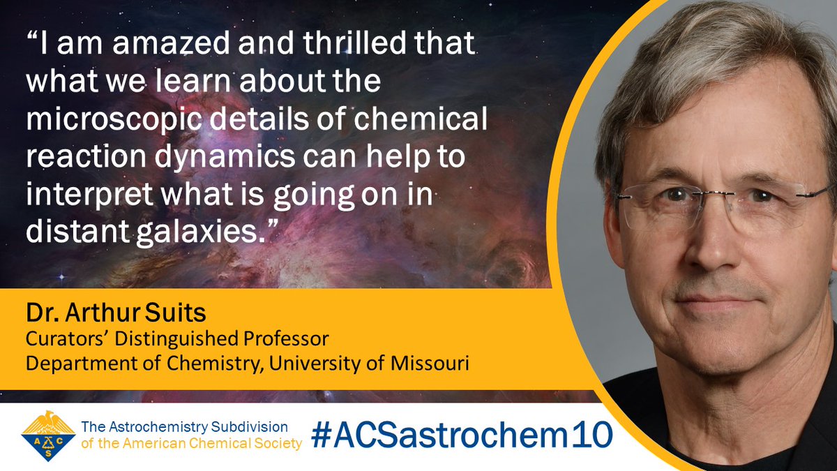 Dr. Arthur Suits, @MizzouChem professor, is an invited speaker for the #ACSastrochem10 symposium. His group develops new tools to probe the intimate details of atomic and molecular interactions with lasers and molecular groups. #ACSFall2023