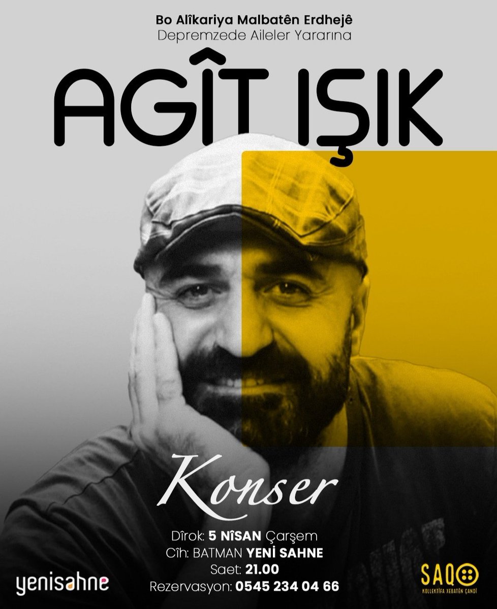 <a href="/saqokolektif/">Saqo</a> ve <a href="/batmanyenisahne/">yenisahne</a> desteğiyle dayanışma konseri düzenliyoruz... bekliyoruz
bi piştgirîya <a href="/saqokolektif/">Saqo</a> û <a href="/batmanyenisahne/">yenisahne</a> yê konserek alîkarîyê emê lidarbixin... kerem bikin