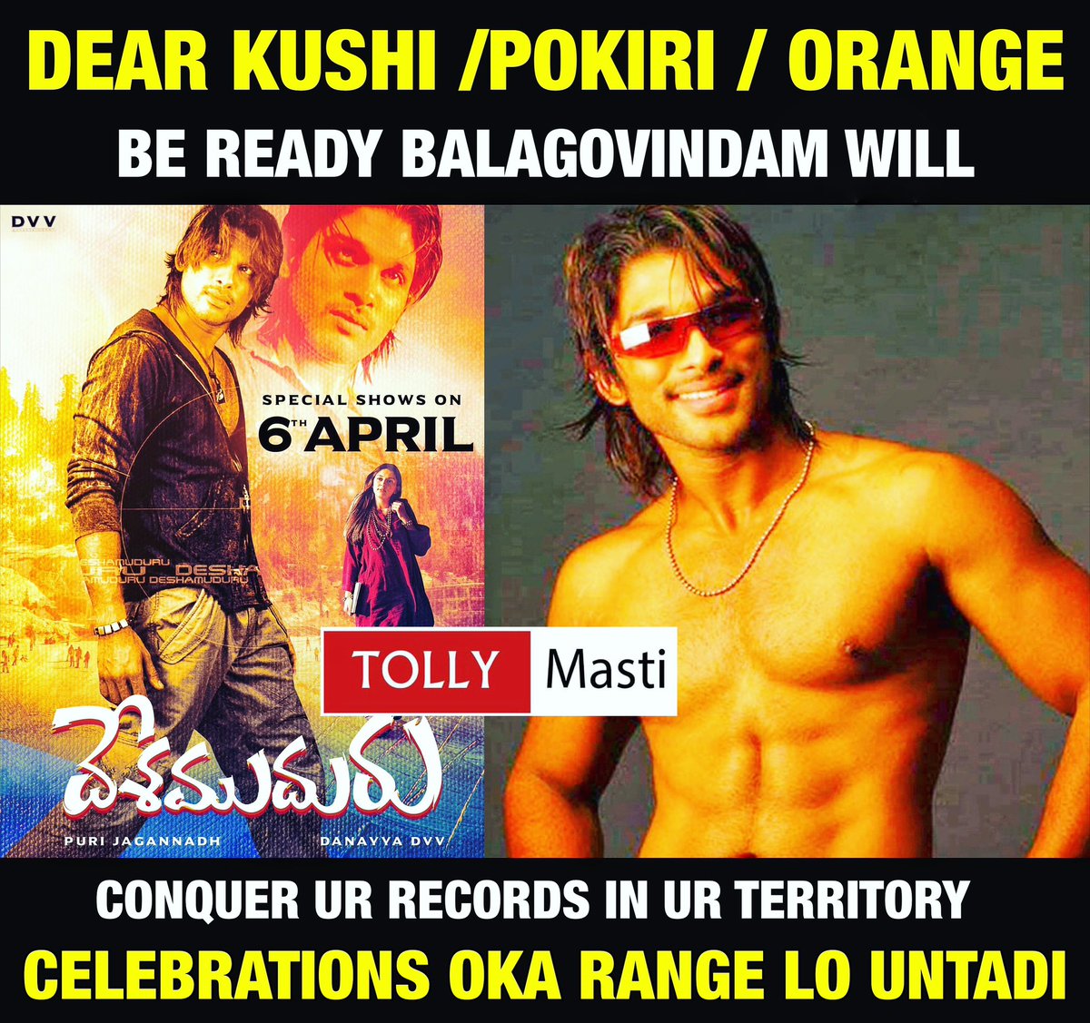 Ready ah 🔥🔥 
#Deshamuduru4k #Kushi #Pokiri #Orange4K #AlluArjun #AlluArjunArmy 
Follow us 👉 @tollymasti