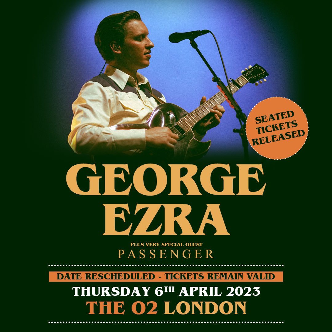 Happy to announce <a href="/passengermusic/">Passenger</a> will be supporting George at his rescheduled Leeds and London shows next week. Get the final remaining tickets now at georgeezra.com/live