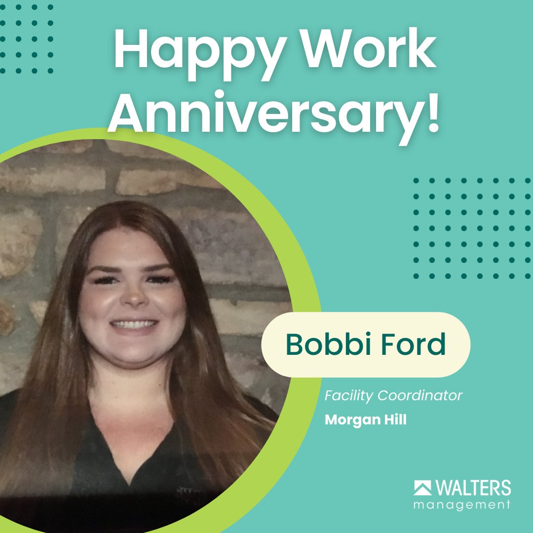waltersmgmt's tweet photo. Congratulations to Bobbi M Ford, our Facility Coordinator of Morgan Hill for a wonderful 5 years with Walters Management! #waltersfamily #workanniversary https://t.co/fsIQVlYHAI