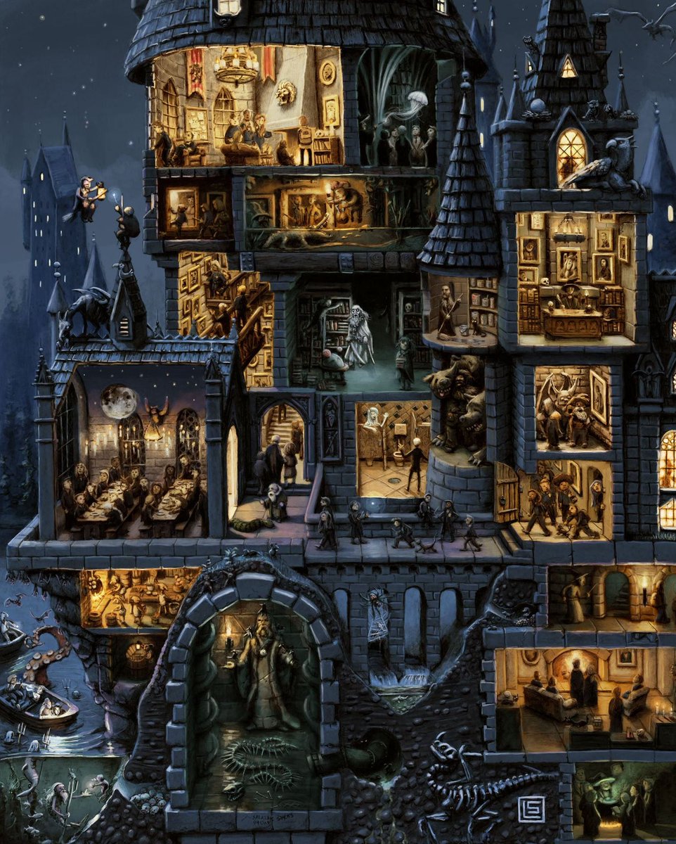 Her detayı ayrı bir güzel olan Hogwarts çizimi