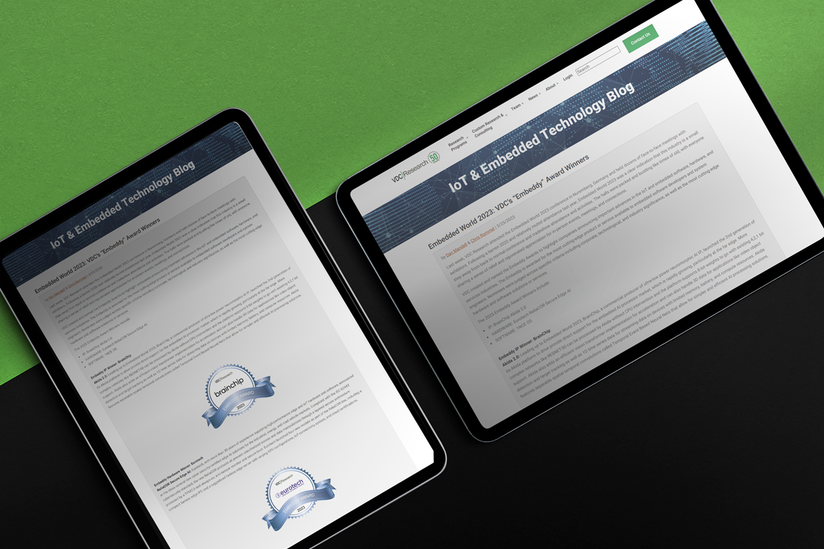 VDC_EmbeddedSW's tweet image. VDC is proud to announce our Embeddy Award Winners from #EmbeddedWorld2023! bit.ly/3FYdaZ5 @BrainChip_inc #Eurotech @1NCE_IoT 

#AI #cloud #EW23 #edge #embedded #IoT #hardware #software #IP