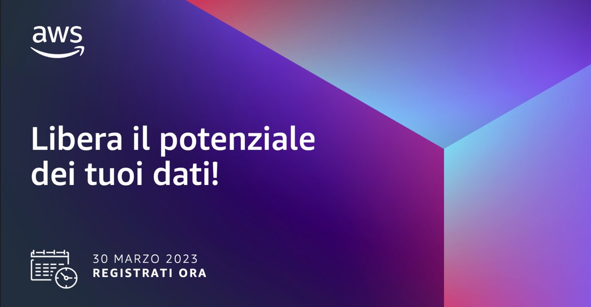 frankmarelli's tweet photo. 🤖 AWS Data Day Edition è un evento online gratuito e in italiano progettato per ispirarti e consentirti di prendere decisioni migliori e innovare più velocemente con i dati. Ci vediamo il 30 marzo dalle ore 10 👉🔗 https://t.co/1yosqXqynb https://t.co/86K45IBDva https://t.co/D5kfnPNMpb