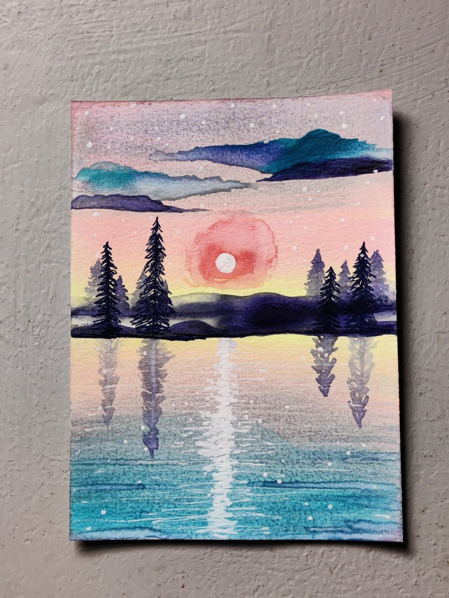 Skullcapforager's tweet photo. Pastel colored sunset #watercolor #paintings https://t.co/oA6VwVntWn