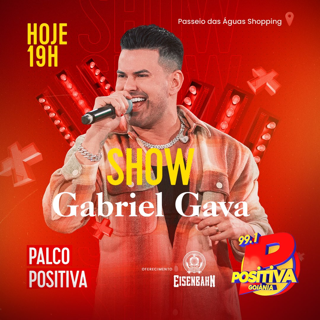 PositivaFM's tweet photo. Hoje a Positiva FM recebe o brabo @GabrielGava_ para uma showzaço no Palco Positiva @Eisenbahn! 🔥🍺🎶 A partir das 19h, sintonize na 99.1 FM ou assista ao vivo pelo nosso canal do YouTube. Quer assistir de perto? Venha assistir no Passeio das Águas Shopping. #Goiania https://t.co/Kjjb7diIEb