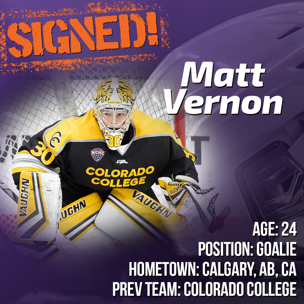 Transaction: We have signed Matt Vernon, G to a SPC✍️

Vernon, 24, most recently played with <a href="/CCTigerHKY/">CC Hockey</a> (NCAA), posting a 4-6-1 record and .905 save-percentage in the 2022-23 season🏒 

Welcome to Reading, Matt! #PaintItPurple